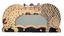 Carved Painted Wood Cat 4 Hook Mirror Wall Hanging Primitive Folk Art Boho picture