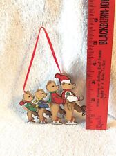 1991 Kurt S. Adler 3D Wood Teddy Bear Family Ice Skating Christmas Ornament picture