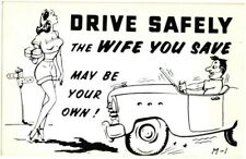 Vintage Motto Mailer Illustrated Postcard Drive Safely Black and White picture