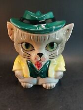 Royal Sealy Mr Kitty Cat Cracker Jar Chip Repair In Lid No Handle picture