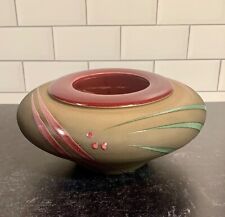 8” Rd Beautiful Studio Pottery Planter With Cranberry and Green Accents - SIGNED picture