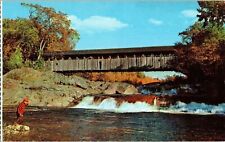 New Hampshire Wild Ammonoosuc River Swiftwater Village Covered Bridge Postcard picture