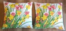 Vera Neumann Throw Pillows Lot of Two Matching Floral Green Yellow Pink  picture