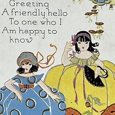 Vintage Cheery Greetings Postcard Embossed Friendly Hello Young Girls Unposted picture