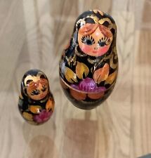 VTG Russian Nesting Babushka Hand Paint Wooden Dolls Set 2 Pc Mother Daughter picture