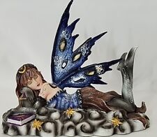 Blue Sleeping Celestial Moon & Stars Fairy Figurine Collectible #91471 EUC  picture