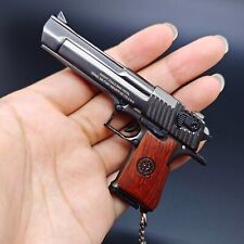 Gun Keychain,Mini Desert Eagle Keychain Metal Pistol Keychain with Wood Handle picture