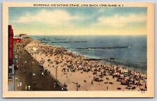 Long Island New York~Boardwalk & Bathing Strand @ Beach~Vintage Linen Postcard picture