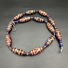 ancient etched carnelian Agate beads necklace beautiful colour picture