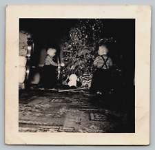 Photograph Snapshot Boys Twins Children Christmas Tree Toys Holiday Decorations picture