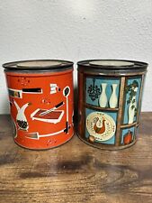 Pair Vintage Proctor & Gamble Fluffo Shortening Tin Canister MCM Kitchen Kitsch picture