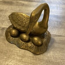 Large Antique Vintage Brass Swan On nest with Baby and Eggs Made in Korea  🇰🇷 picture