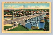 Pittsburgh and Homestead High Level Bridge Over Monongahela River Linen Postcard picture