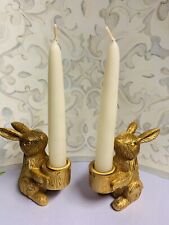 Easter Bunny Candlesticks Avon Gold Gilded Rabbit  Candle Holders SET OF 2 picture