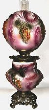 Antique SUCCESS Pittsburgh “Vintage” Puffy Grape GWTW Kerosene Lamp Opal Glass picture