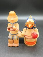 VTG Carved Wood Russian Man Woman Figures Rolling Yarn on Bench Ornament picture