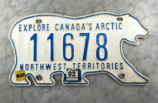 Vintage NORTHWEST TERRITORIES POLAR BEAR LICENSE PLATE March 1992 Tag #11678 picture
