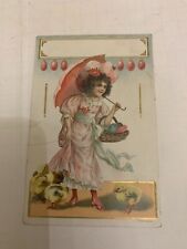 c.1910 Easter Greetings Embossed Postcard Victorian Lady Basket Eggs & Chicks picture
