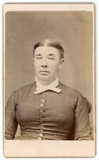 Antique CDV Circa 1870s King Lovely Older Woman in Button Dress Waterloo, Iowa picture