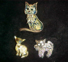 Vintage Sparkling Kitty Cat Scatter Pins (3) - Costume Jewelry picture