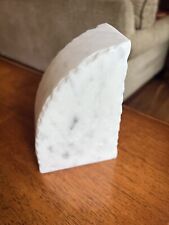 Marble?Heavy Bookend Single White Curved Arch Speckled Simple 6” Mid Century Mod picture