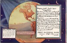 1910 MENOMONIE Wisconsin Advertising Postcard FIRST NATIONAL BANK March Calendar picture