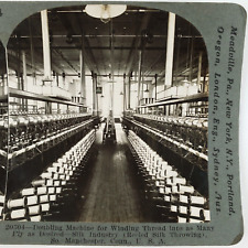 Cheney Silk Mill Machine Stereoview c1914 South Manchester Connecticut Card E515 picture