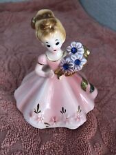 Vintage Josef Originals Girl Figurine Pink Dress, September Bouquet Japan picture