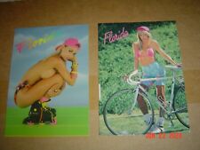 Sexy Postcards, Florida Chick with roller-blades, shades, cap & bike - Lot of 2 picture
