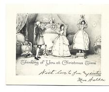 Vtg Christmas Card Early American Family Decorates Mantle Hangs Mistletoe 1920s picture