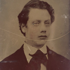Wonderful Handsome Young Man Tintype c1870 Antique 1/6 Plate Photo Vintage F596 picture