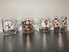 4 Vintage Disney Anchor Hocking Mickey Mouse Clear Glass Coffee Mugs EXC COND picture