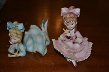Vintage LEFTON China Young Girls Dress Holding a Bird Ceramic Figurines # KW3757 picture