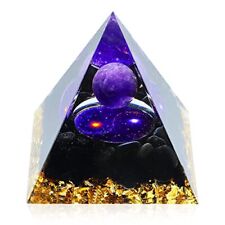 Large Orgone Pyramid for Positive Energy, 3.1x3.3in Amethyst Crystal Sphere P... picture