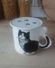 Vintage Tuxedo Cat Mug W/ Paw Print Lid picture