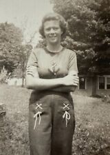Woman With Arms Crossed Anchor On Shirt Tied Pants B&W Photograph 2.5 x 3.5 picture