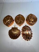 Vtg Mixed Lot 5 Copper Molds Lined Pans Wall Hanging Birds Seashell Baking Decor picture