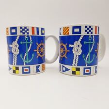 Stanley Papel Otagiri Nautical Coffee Mug Cup Porcelain Ceramic Vintage Set of 2 picture