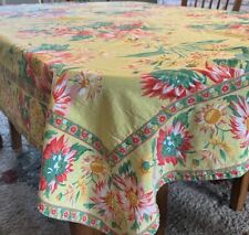 Vtg APRIL CORNELL Floral Tablecloth Oblong Polka Dot Green Cottage Summer 77x55” picture