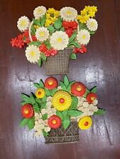 Vtg Pair Syroco Retro Flower Basket Wall Plastic Hangings. READ picture