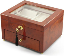Classic Wood Tone Glass Panel 36 Note Music Jewelry Box - Many Songs to Choose - picture