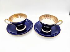 Aynsley Cobalt Blue & Gold Gilded Teacup Saucer Pair Vintage Bone China England  picture