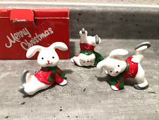 VTG Mervyns Ceramic Christmas Tumbling Bunny Rabbit Set Ice Skating Scarf Japan picture