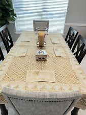 AGHABANI EMBROIDERED TABLECLOTH Beige, Brown & Gold Silk on Beige 94x59” Approx picture