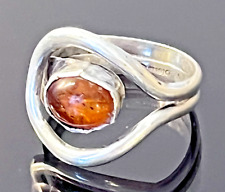 NATIVE AMERICAN JOHN DELVIN 925 STERLING SILVER AND AMBER RING ADJUSTABLE picture