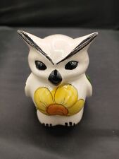 Vintage Ceramic White Great Horned Owl w/Hand Painted Yellow Flowers -Venezuela picture