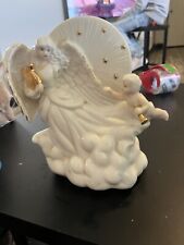 Vintage Ceramic Angel W/ Cherub Gold Accents - MISSING THE LIGHT AND ARM picture