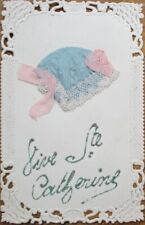 Silk Bonnet 1910 Novelty French Fantasy Postcard, Applied Blue Hat, White Lace picture