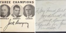 3 CHAMPIONS: FRANKLIN ROOSEVELT HERBERT LEHMAN JACK DEMPSEY SIGNED CAMPAIGN CARD picture