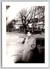 Original Old Vintage Antique Photo Picture Car Gentleman Long Coat Houses 1940's picture